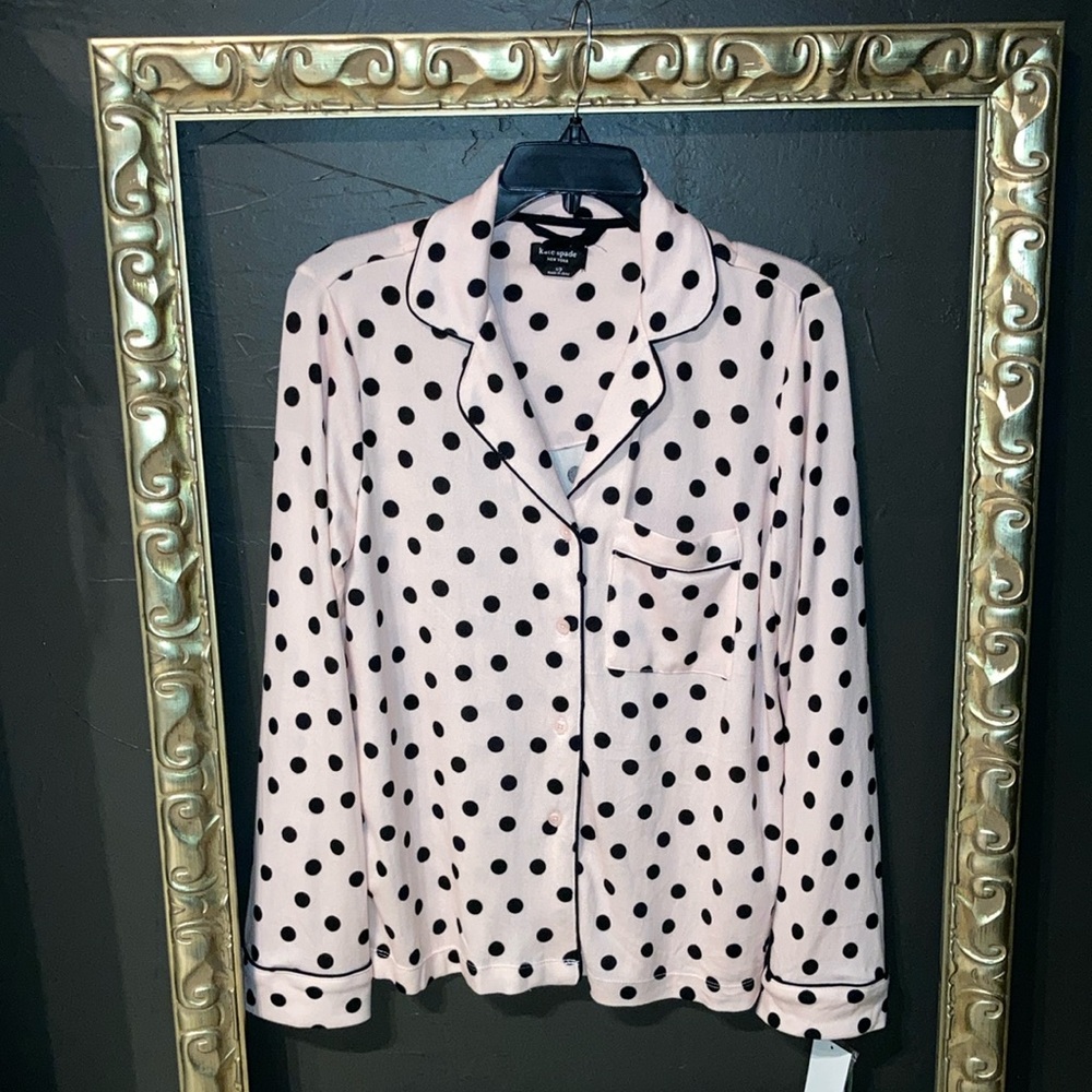 Kate Spade New York Long Sleeve Pink Polka Dot Pajama Top